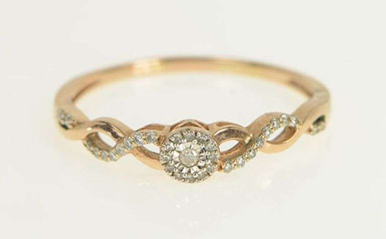 10K Rose Gold Round Diamond Cluster Twist Promise Ring