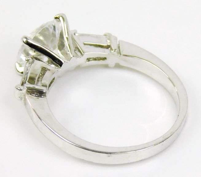 14K White Gold Large Cubic Zirconia Ring, Size 8