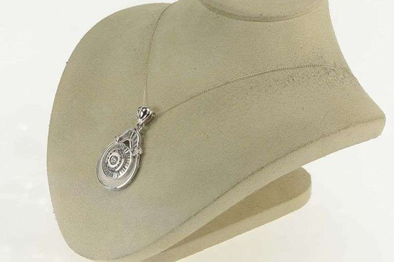 18K White Gold Tear Drop Baguette & Round Cluster CZ Pendant