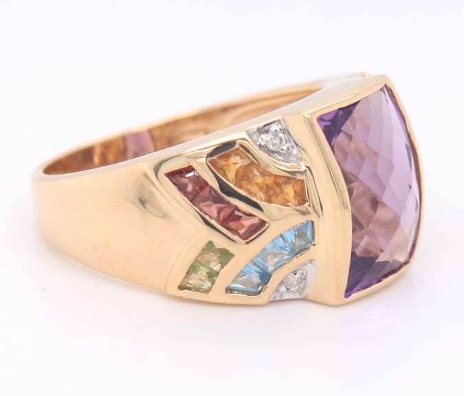 Magnificent Yellow Gold Amethyst and Multi Stone Ring