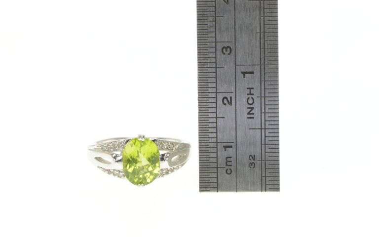 14K White Gold Oval Peridot Diamond Accent Statement Ring