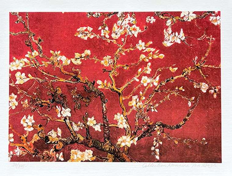 Estate Pencil Signed Vincent Van Gogh, Almond Blossoms - Red