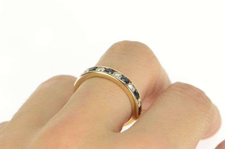 14K Yellow Gold 1.60 Ctw Sapphire Diamond Wedding Band Ring