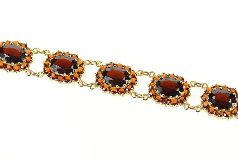 10K Yellow Gold Oval Garnet Halo Encrusted Statement Bracelet
