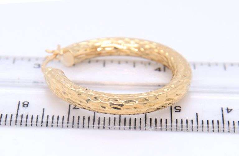 Lovely Yellow Gold Diamond Cut Hoop Earrings