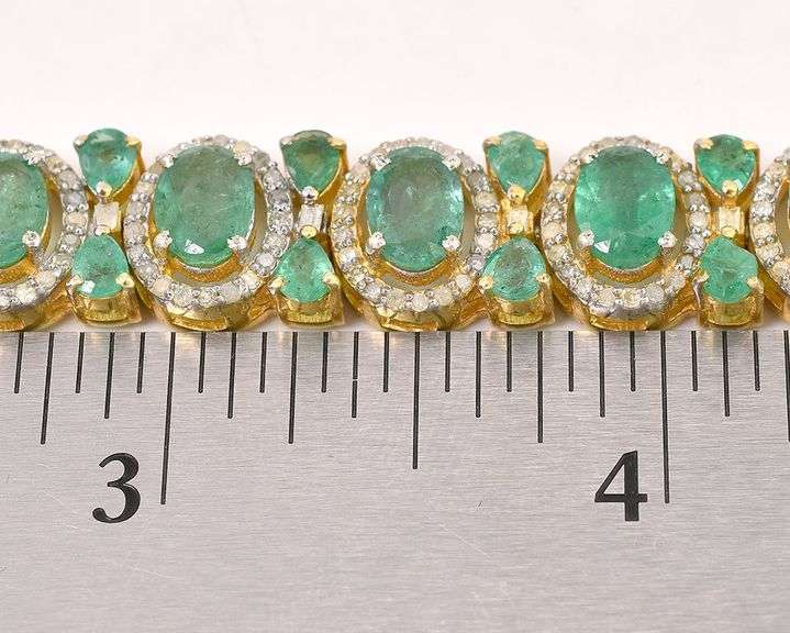 Dazzling Brand New European 14.00CTW Emerald-Cut Emerald & 3.01CTW Diamond Bracelet in Gold Plated S