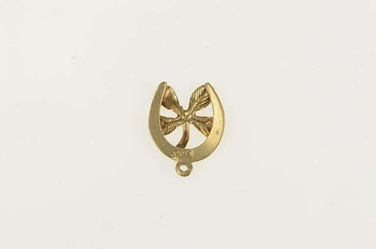 14K Yellow Gold Four Leaf Clover Horse Shoe Lucky Charm/Pendant