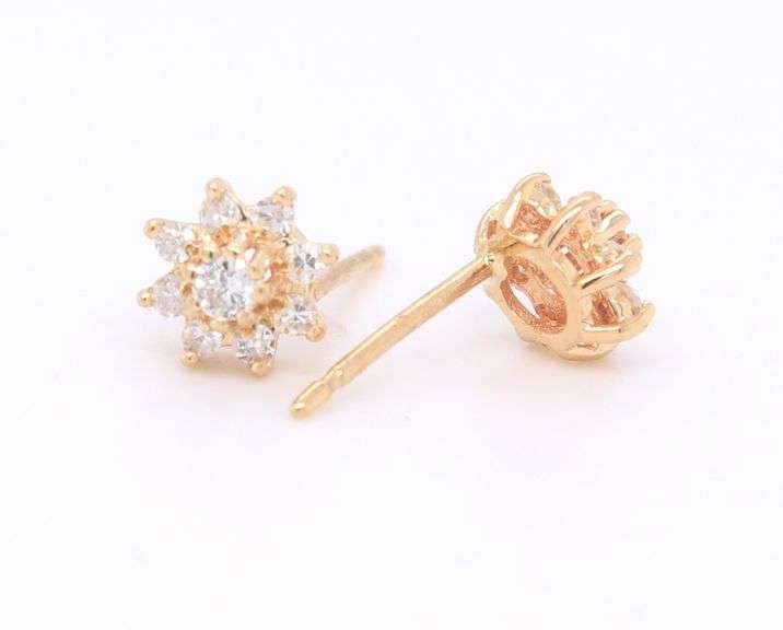 Sparkling Yellow Gold Small Diamond Cluster Earrings