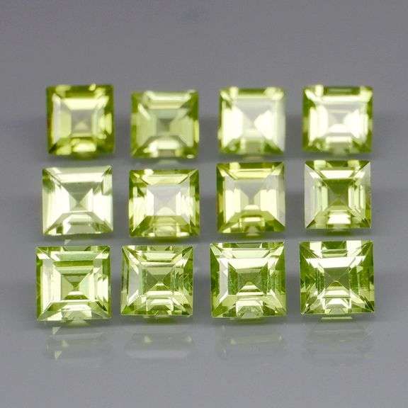 Princess cut unheated! 4.55ct Peridot set