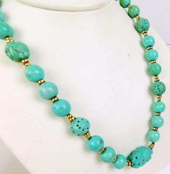 Vintage Turquoise & Gold Rondelle Necklace