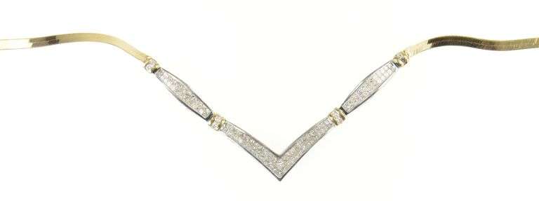 14K Yellow Gold 2.17 Ctw Princess Pave Chevron Cluster Chain Necklace