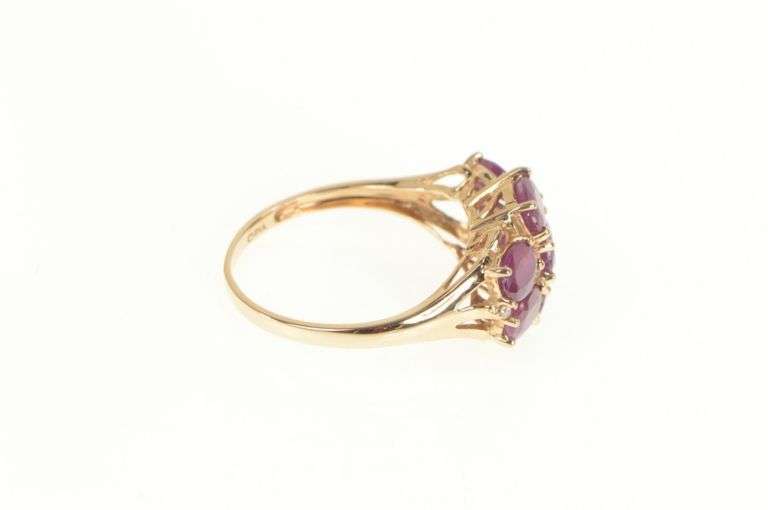 14K Rose Gold 4.06 Ctw Oval Ruby Diamond Cluster Statement Ring