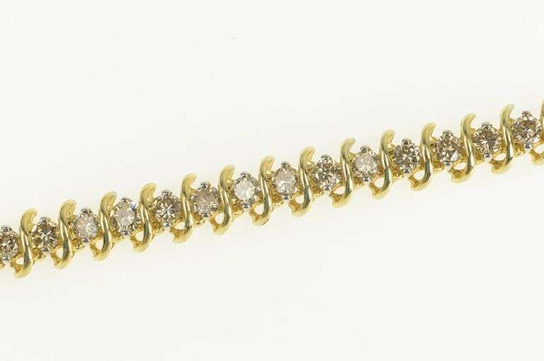14K Yellow Gold 5.40 Ctw Champagne Diamond Wavy Tennis Bracelet