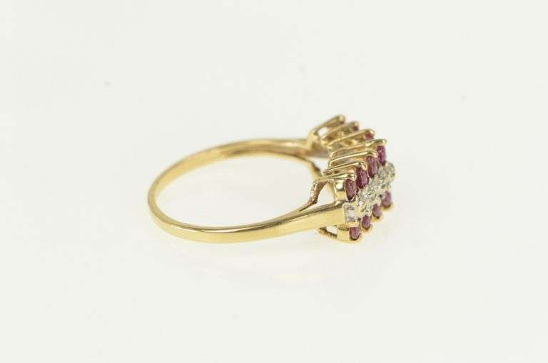 10K Yellow Gold Ruby Diamond Squared Statement Band Ring
