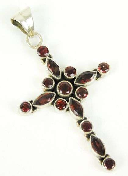 Large Sterling Silver Garnet Cross
