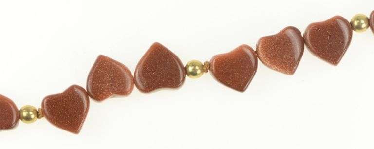 Gold Filled Carved Goldstone Heart Retro Chain Bracelet