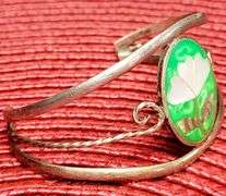 Hand Crafted Vintage Alpaca Mexico Silver Inlayed Cuff Bracelet