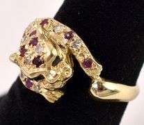 Fierce 14K Yellow Gold Big Cat Ruby and Diamond Ring