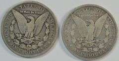 Pair of scarce 1890-CC Morgan Silver Dollars. Nice circs
