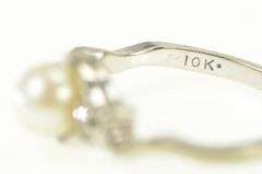 10K White Gold Pearl Diamond Accent Classic Bypass Ring