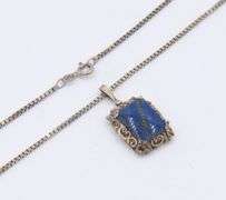 Vintage 925 Sterling Silver Lapis Pendant on Italian Box Chain Necklace