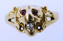 Antique 9K Gold Lion Ring with Gemstones, Size 5.75