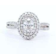 Vera Wang Love 1.15ctw Oval Diamond Double Frame Engagement Ring in 14K W/Box and Paper