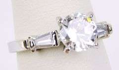 14K White Gold Large Cubic Zirconia Ring, Size 8