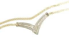 10K Yellow Gold 1.25 Ctw Baguette & Round Diamond Chevron Necklace