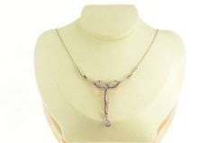 18K White Gold 5.00 Elaborate Art Deco Diamond Ruby Bow Necklace