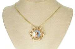 14K Yellow Gold Ornate Victorian Painted Lady Pearl Scroll Pendant/Pin