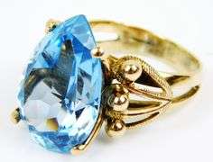 Massive Vintage 14K Blue Topaz Ring, Size 7.5