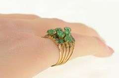 14K Yellow Gold Victorian Layered Green Glass Statement Band Ring