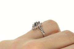 14K White Gold Marquise Sapphire Diamond Halo Cluster Ring