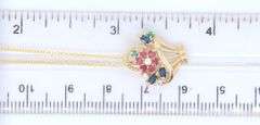 Amazing Yellow Gold Multi Gemstone Basket of Flowers Pendant on Chain