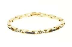 14K Yellow Gold 2.55 Ctw Sapphire Diamond Bar Link Tennis Bracelet