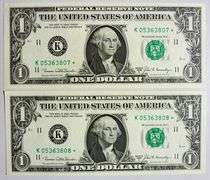 (2) Crisp Exceptional 1969C $1 Star Notes Dallas Consecutive Serial Numbers!