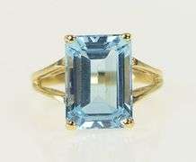 10K Yellow Gold Emerald Cut Blue Topaz Statement Ring