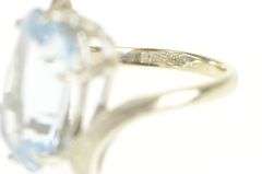 14K White Gold 1950's 7.00 Ct Oval Syn. Blue Spinel Bypass Ring