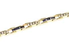 14K Yellow Gold 2.55 Ctw Sapphire Diamond Bar Link Tennis Bracelet
