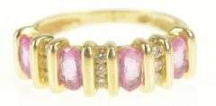 14K Yellow Gold 1.10 Ctw Oval Pink Sapphire Diamond Band Ring