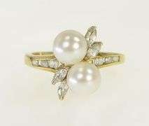 10K Yellow Gold Cultured Pearl CZ Vintage Bypass Ring
