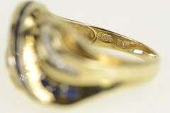 10K Yellow Gold White & Blue Sapphire Wavy Statement Ring