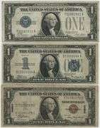 3 Diff. $1 Silver Certificates: 1928-A, 1934, & 1935-A Hawaii