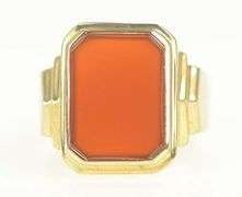 10K Yellow Gold Squared Retro Carnelian Men's Statement Ring