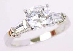 14K White Gold Large Cubic Zirconia Ring, Size 8