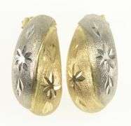 10K Yellow Gold Diamond Cut Two Tone Curved Statement Earrings