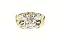10K Yellow Gold Ornate Diamond Men's Masonic Eagle Ring
