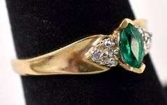 Excelent Lab Emerald and Diamond Ring in Yellow Gold