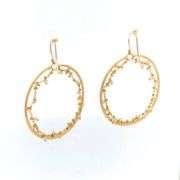 18K Yellow Gold Pearl Chain Draped Circle Dangle Boho Earrings